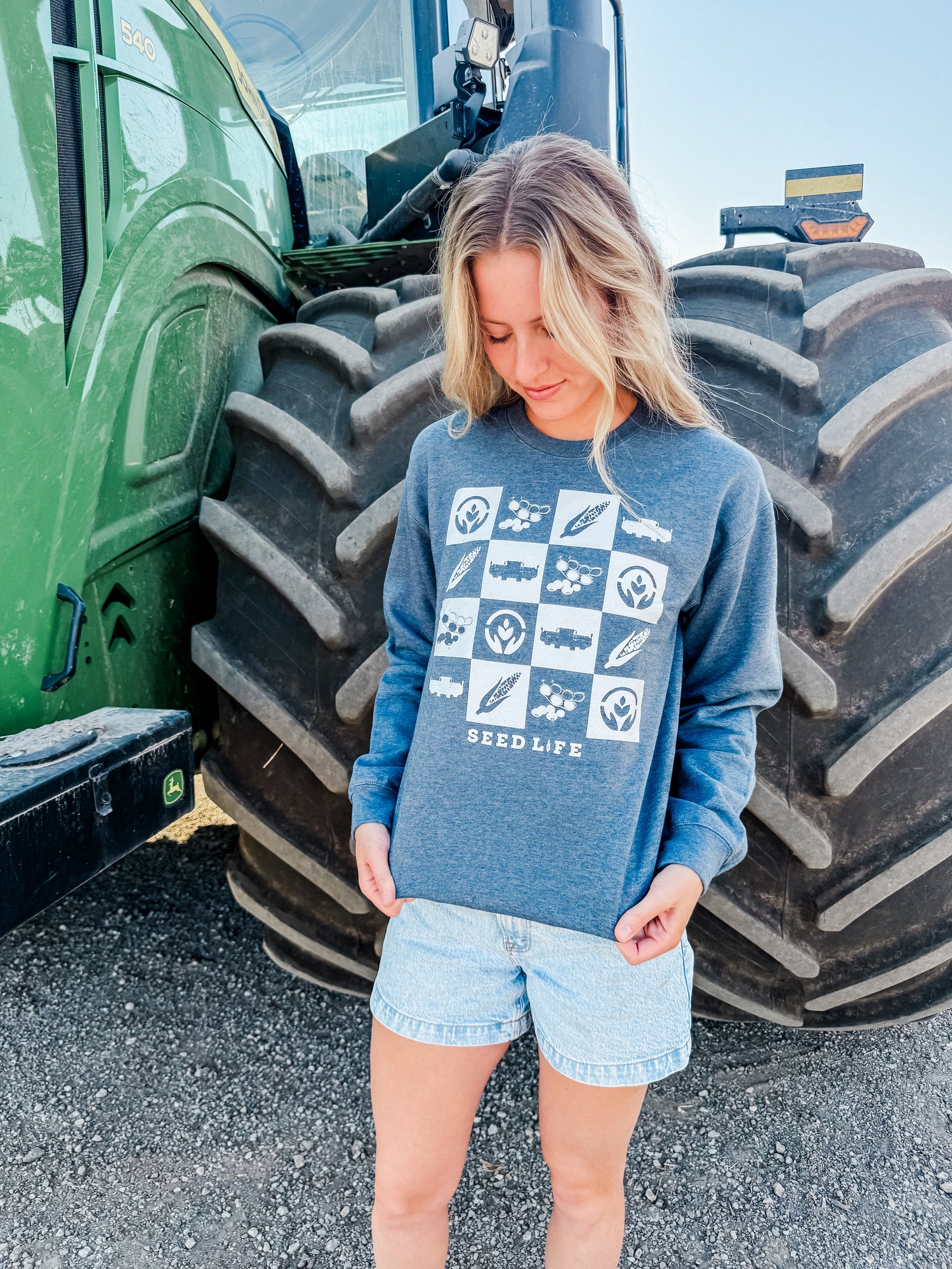 Checkered Harvest Fun- Crewneck