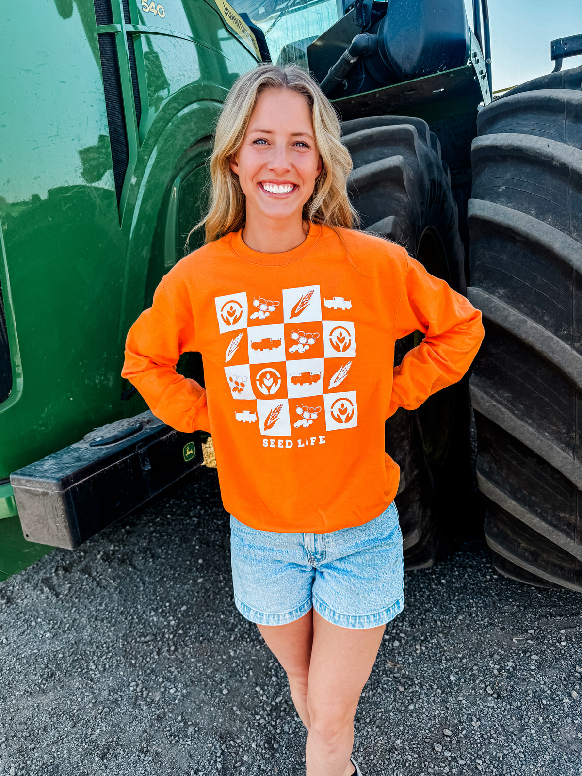 Checkered Harvest Fun- Crewneck