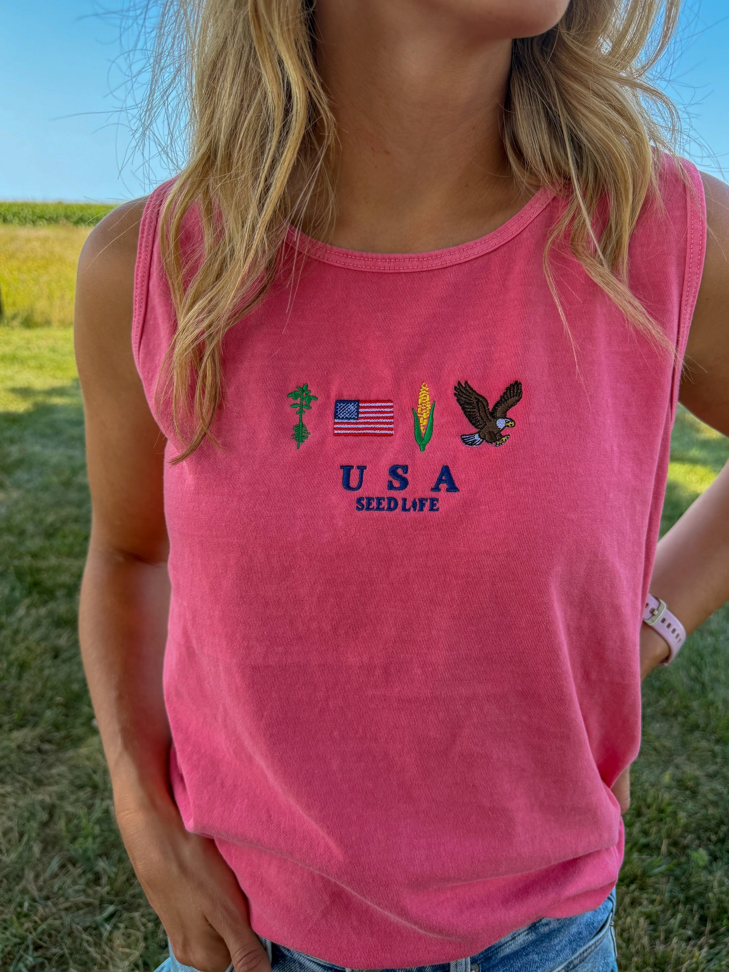 Embroidered USA Tank