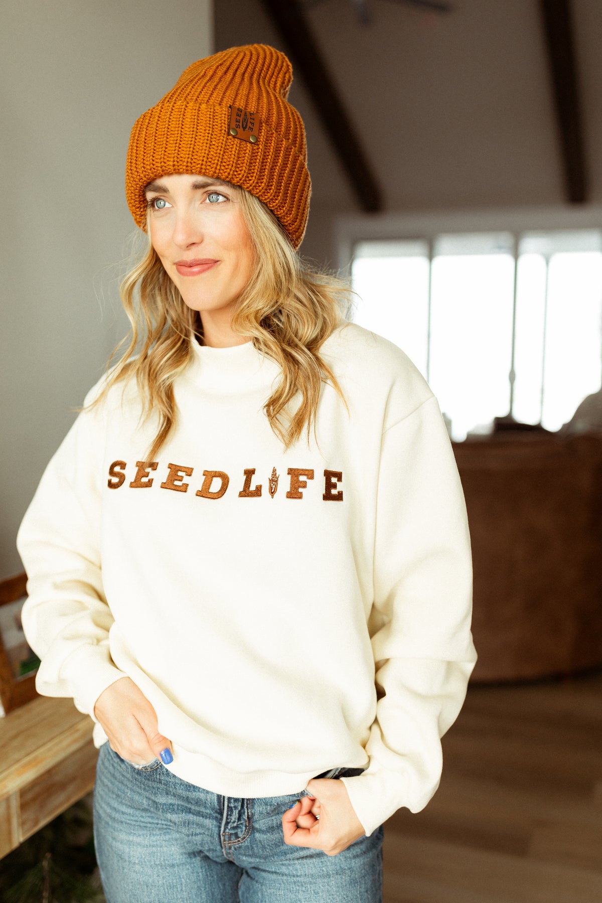 Seed Life Embroidered Mock Crewneck