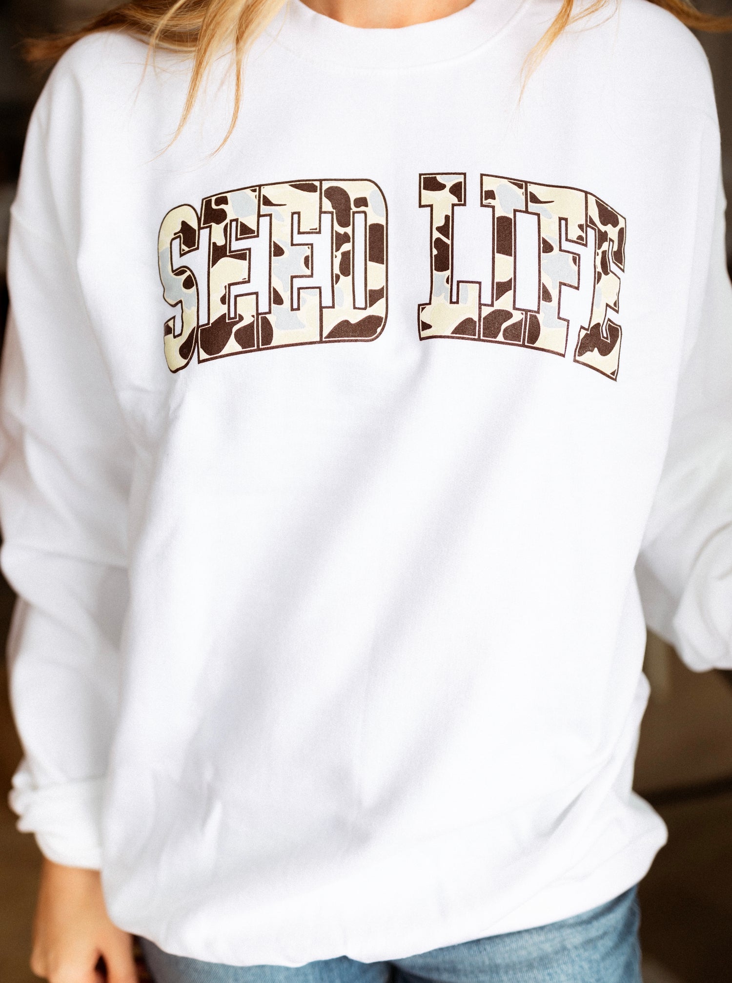 Seed Life Camo Lettering Crewneck