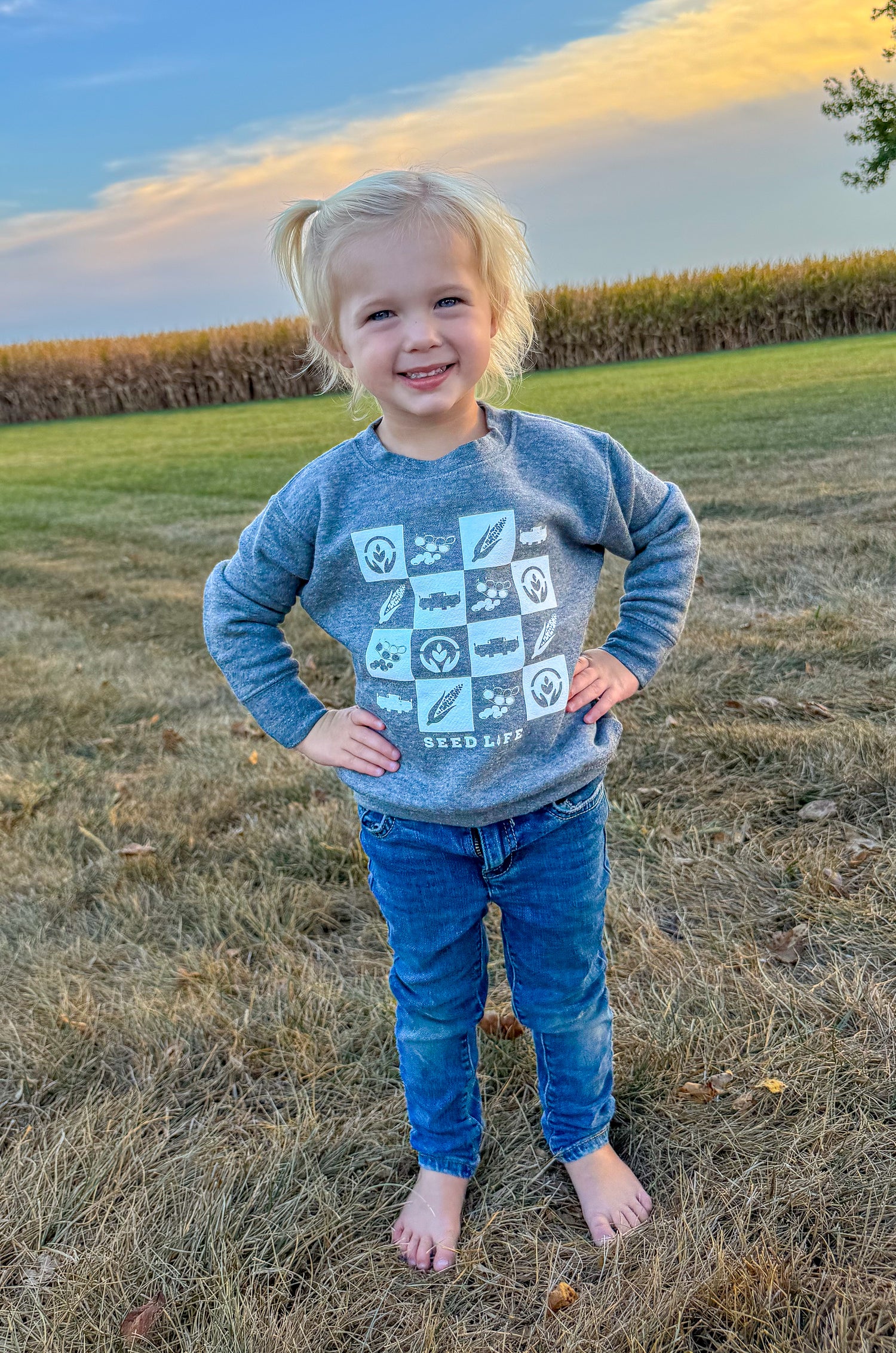 Checkered Harvest Fun- Kids Crewneck