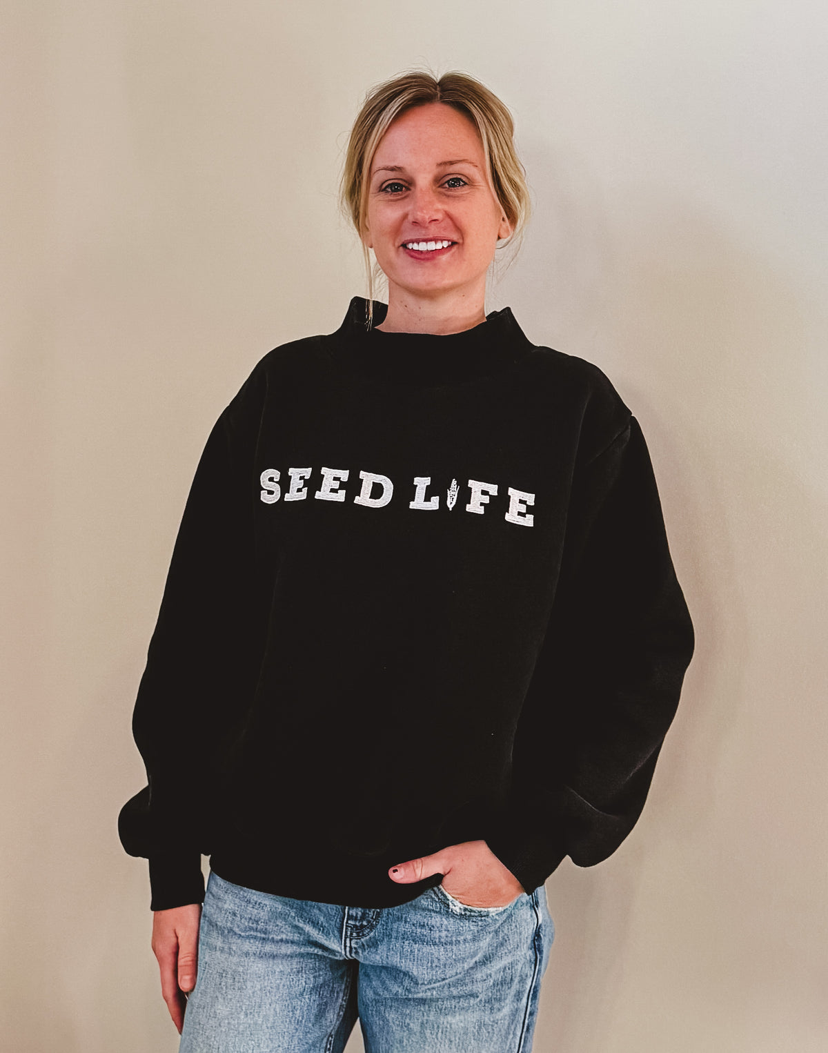 Seed Life Embroidered Mock Crewneck